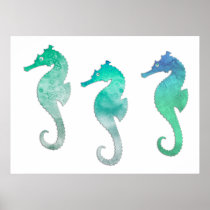 Pastel Green Watercolor Seahorses