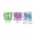 Pastel Peace, Love, and American Eskimo Dogs t-shirts