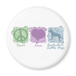 Pastel Peace, Love, and Australian Cattle Dogs magnets