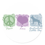 Pastel Peace, Love, and Australian Cattle Dogs stickers
