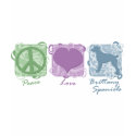 Pastel Peace, Love, and Brittany Spaniels t-shirts