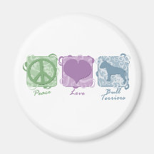 Pastel Peace, Love, and Bull Terriers Refrigerator Magnets
