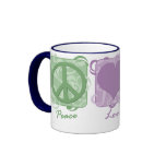 Pastel Peace, Love, and Canary Dogs mugs