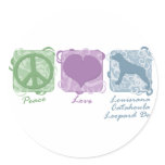 Pastel Peace, Love, and Catahoula Leopard Dogs Round Sticker