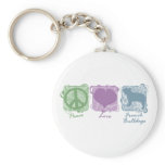 Pastel Peace, Love, and French Bulldogs keychains