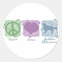 Pastel Peace, Love, and Golden Retrievers Round Stickers