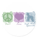 Pastel Peace, Love, and Irish Water Spaniels stickers