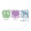 Pastel Peace, Love, and Irish Wolfhounds stickers