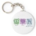 Pastel Peace, Love, and Italian Greyhounds keychains