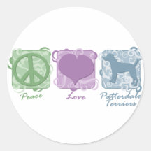 Pastel Peace, Love, and Patterdale Terriers Stickers