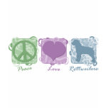Pastel Peace, Love, and Rottweilers t-shirts