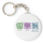 Pastel Peace, Love, and Spanish Water Dogs keychains