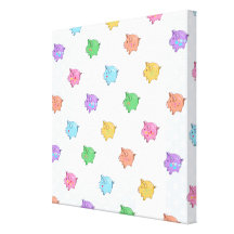 Pastel Pig Pattern Stretched Canvas Print