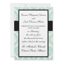pastel soft cream blue green damask pattern personalized announcements
