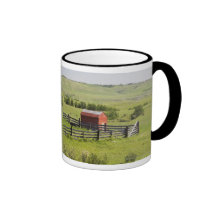 Pasture Fields With A Red Shack And A Fenced Area Mugs