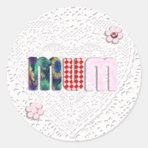Patchwork 'MUM'  on Lace Round Sticker