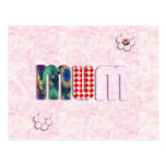 Patchwork 'MUM'  on Pink Rose Background Postcard