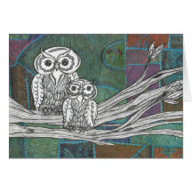 Patchwork Owls Greeting Card