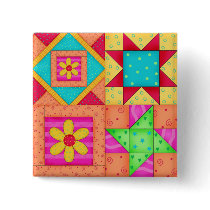 Patchwork Quilt 4 Block Button Badge