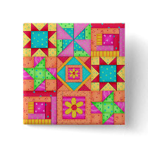 Patchwork Quilt Blocks Button Badge