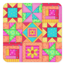 Patchwork Quilt Blocks Square Stickers