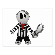PATCHY CHAINSAW HALLOWEEN SKELETON POSTCARD