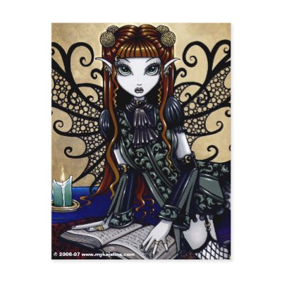 Patience Reading Fairy Tale Gothic Fairy Postcard by mykajelina