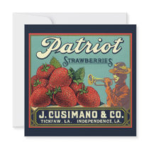 Patriot Strawberries Vintage Fruit Crate Label Art Custom Invite