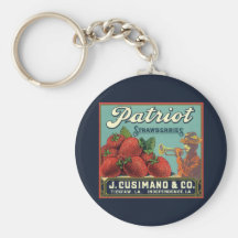 Patriot Strawberries Vintage Fruit Crate Label Art Keychain