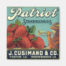 Patriot Strawberries Vintage Fruit Crate Label Art Refrigerator Magnet