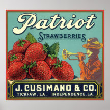 Patriot Strawberries Vintage Fruit Crate Label Art Poster