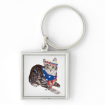 Patriotic American Shorthair Tabby Cat Keychains