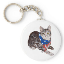 Patriotic American Shorthair Tabby Cat Keychain