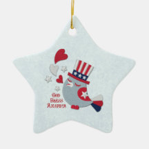 Patriotic Bird Tweets God Bless America Christmas Ornament
