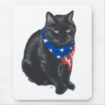 Patriotic Black Cat Mouse Pad