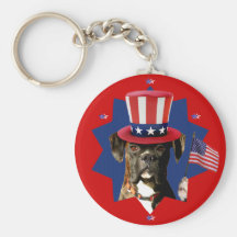 Patriotic Boxer Dog keychain