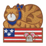 Patriotic cat mouse USA womens embroidered shirt