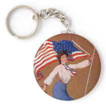 Patriotic Lady, US flag and Eagle Keychain