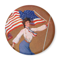 Patriotic Lady, US flag and Eagle Fridge Magnets