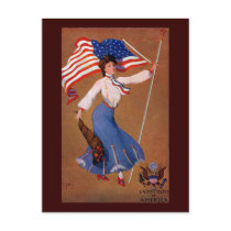 Patriotic Lady, US flag and Eagle Post Card
