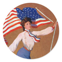 Patriotic Lady, US flag and Eagle Round Stickers