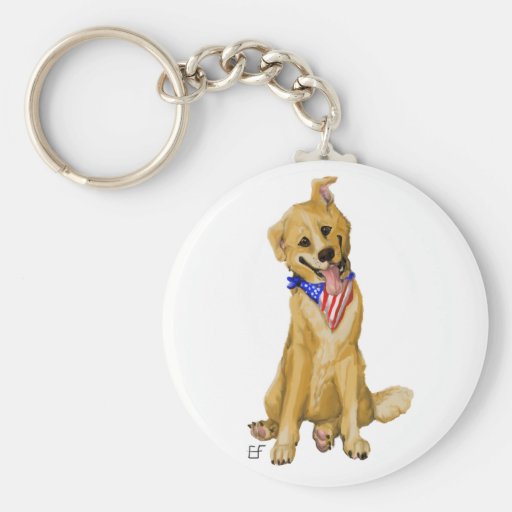 "Patriotic Pup" Dog With American Flag Bandanna Keychains