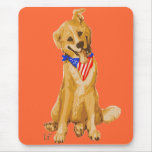 "Patriotic Pup" Dog With American Flag Bandanna Mousemats