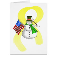 Patriotic Snowman & Yellow Ribbon Christmas Card