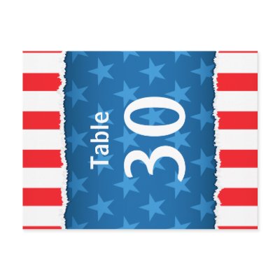 Patriotic stars and stripes table number cards Post Cards