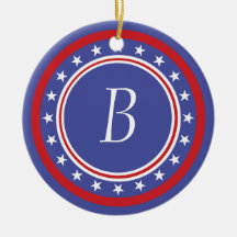 Patriotic Stars and Stripes - With Monogram Christmas Ornament