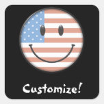 Patriotic USA Flag Smiley Face Square Stickers