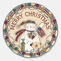 Patriotic USA Snowman Round Stickers