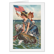 Patriotic Vintage Beach Scene Cards