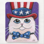 Patriotic White Persian Cat | 4th of July Mousepad